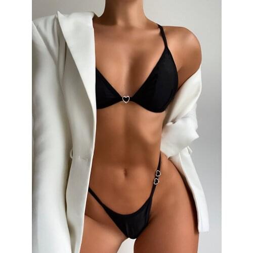 2021 New Love Bikini Set Sexy Triangle Swimsuit Black Swimwear SW704