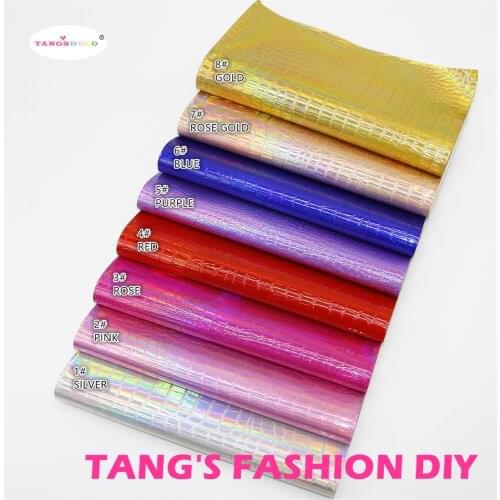 8PCS---20X22CM DIY Hair Bow Material Laser Color Crocodile Skin PU Synthetic Faux Leather