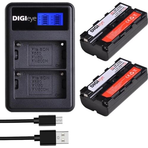 2Pcs 2600mAh NP-F550 NP-F570 Battery + LCD Dual Charger for Sony CCD RV100 SC5 TR940 CN-160 CN-216 CN-304 YN 300 VL600