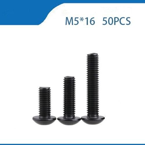 Free Shipping 50pcs M5x16 mm M5*16 mm yuan cup Half round pan head black grade 10.9 carbon Steel Hex Socket Head Cap Screw