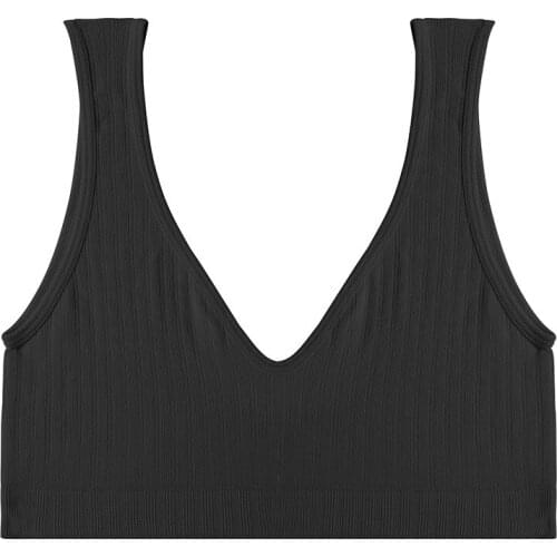 Fineto womens Vest no sponge fixed shoulder strap seamless u-back bra deep V backing underwear f070