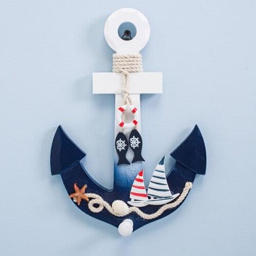 28cm Mediterranean Style Wood Anchor Ornament Nautical Decor Hanging Crafts Art Wall Hanging Hook Home Room Office Decoration