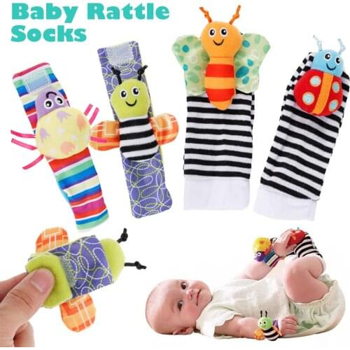 Baby Rattle Socks Plush Wrist Rattles & Foot Finder Socks Animal Wrist Soft Bell Strap Sensory Learning Toys Gift for Newborn