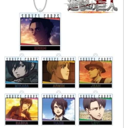 Hot Anime Attack on Titan Eren Jaeger Mikasa Ackerman Erwin Smith Rival Ackerman Cartoon Square Keychain Bag Pendant Keyring Toy
