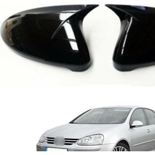 2 Pieces High Quality Abs Plastic Bat Style Mirror Covers Caps RearView Mirror Case Cover Gloss Black For VW Golf MK5 2003-2009