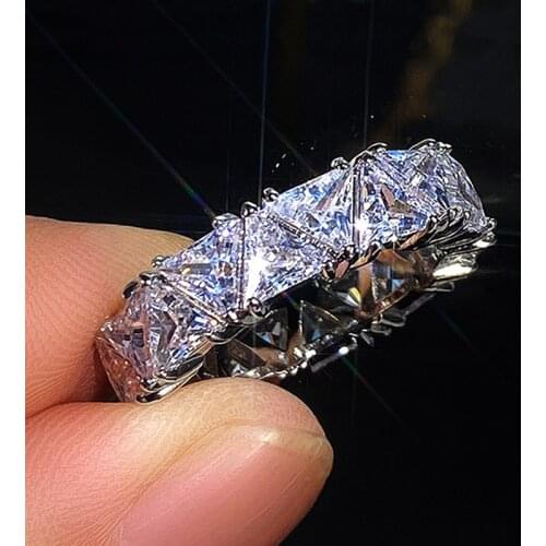 Delicate Female Rings 925 Sterling Silver Stackable Single Row Triangular Zircon Rings for Women Wedding Jewelry Girlfriend Gift