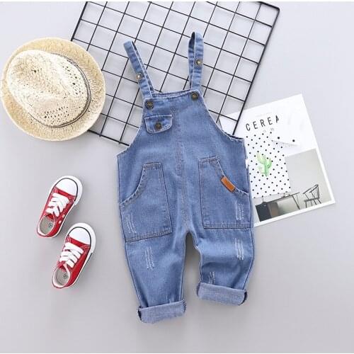 1-4Yrs Children Fashion Cowboy Blue Buttons Denim Overalls Baby Boys Clothing Girl Spring Summer Jeans Denim Cute Sweet Jumpsuit