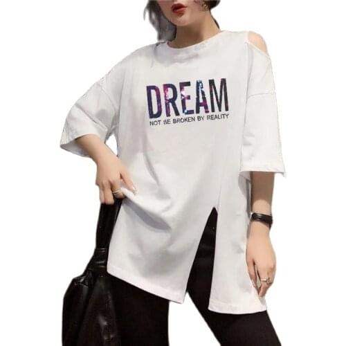 Fashion Crop Top Short-Sleeved T-Shirt Women Loose Summer New T Shirt Women 2021 Letters Student Irregular Tops Tide