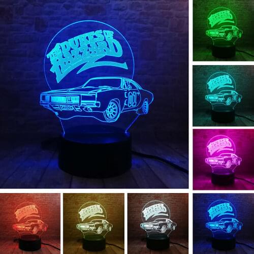 Luminous The Dukes of Hazzard Car Model Toys 3D Nightlight Visual Illusion LED Colorful Light Glow in the Dark Action Figure