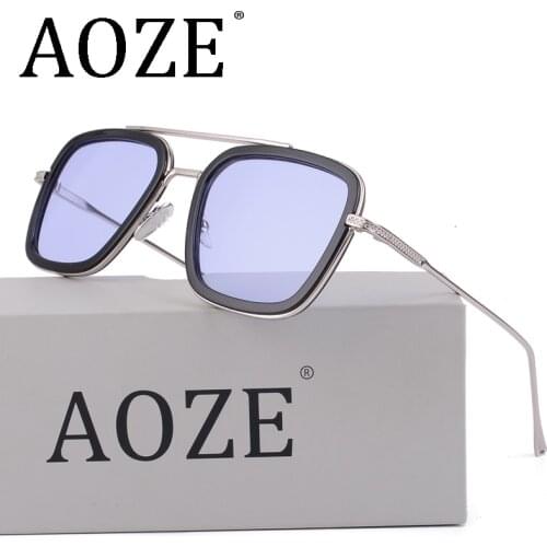 Fashion Tony Stark Flight Style Sunglasses Men Square Brand Design Sun Glasses women Oculos Retro male male