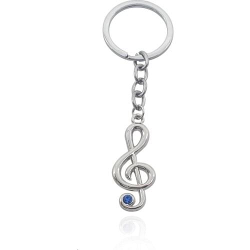 Fashion Music Note Keychain For Men Women Musical Blue Crystal Rhinestone Double Side Metal Key Ring Jewelry Gifts 2019