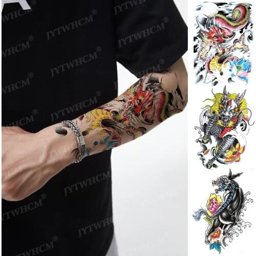 Forearm Stickers For Men Fake Sleeve Dragon Flame Painted Waterproof Temporary Tattoos Design Half Arm Large Size Art Wave Tatoo