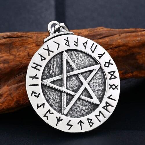 Men viking Runes Letter Amulet pendant Pentagram Pentacle STAR Pagan Druid Rune Norse Viking Pewter Necklace