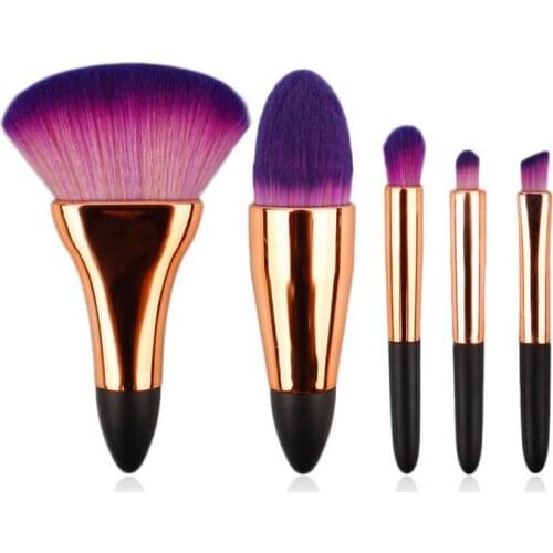 Mini foundation powder lip fan brushes combo makeup brush set soft synthetic hair 5pcs cosmetic brush kits in purple