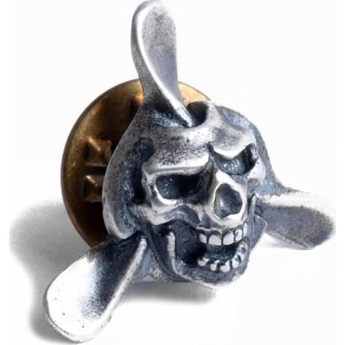 New Design Punk Vintage Real 100% 925 Sterling Silver Brooch Pin Antique Silver Halloween Skull Lapel Pin Decorative