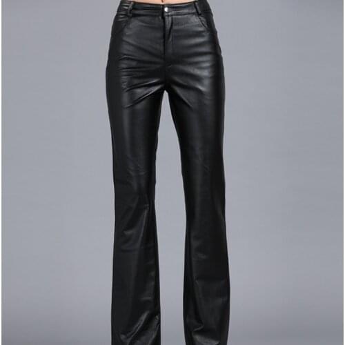 Genuine Pants Leather Autumn Sheepskin Pants Mid Waist Casual Pants 2021 Womens Soft Leather Pants Women Flare Trousers