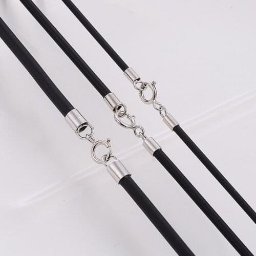 Black Rubber Braided Rope Necklace Leather Chain Chocker Silver Color Stainless Steel Clasp For Men Women Jewellery Accessories