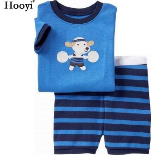Hooyi Childrens Pajamas Set Baby Boys Pijamas Suits Kids Home Clothes Bear Blue Infant Pyjamas Baby bedgown 100% Cotton PJS