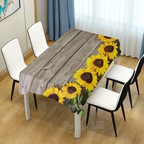 Kitchen Party With Sunflower Rectangular Wrinkle Resistant Table In Wooden Retro Tablecloth