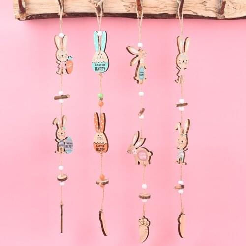 Happy Easter Bunny Rabbit Egg Wooden Hanging Pendant Spring Easter Party Decorations for Home DIY Craft Party Supplies Kids Gift