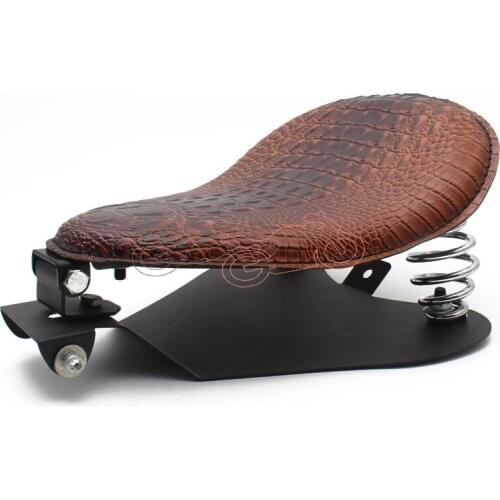 Motorcycle Crocodile Style PU Leather Old School Solo Saddle Seat+3" Silver Spring Bracket Mounting Base for Bobber Cafe Racer