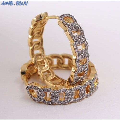 MHS.SUN 1Pair Women Luxury Zircon Jewelry Earrings Gold Color Hoop Earrings Charming CZ Stone Crystal Earrings For Party Gift