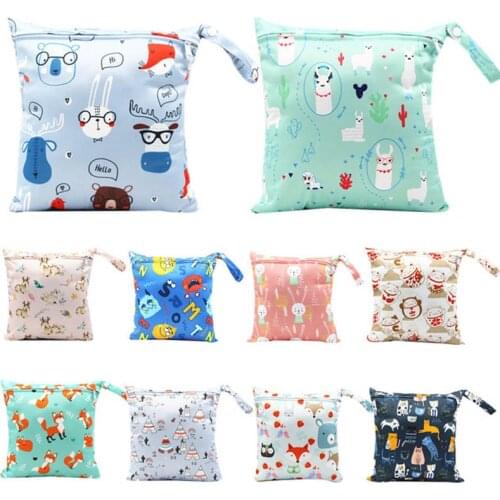 Baby Diaper Bag Zipper Multifunctional Storage Bag Printed Waterproof Wet Dry Nappy Zipper Handbag Stroller Accessory Breathable