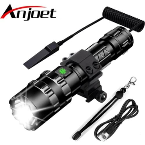 Anjoet LED L2 Tactical Flashlight Super Bright USB Rechargeable Torch clip Hunting light Waterproof for 18650 battery