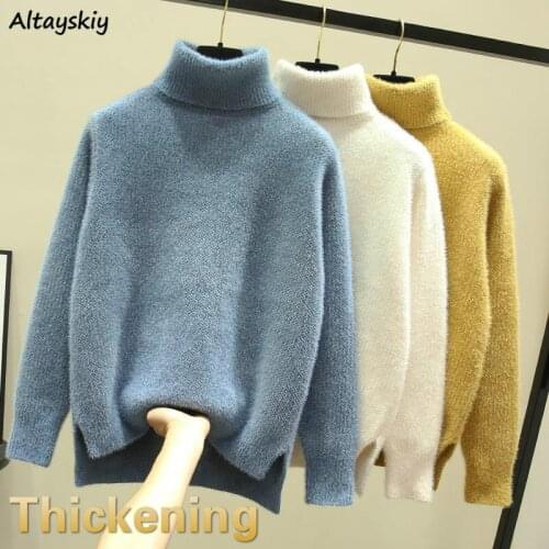 Turtleneck Sweater Women Oversize 3XL Autumn Thicker Elegant Chic Korean Basic Ladies Knitwear Simple Solid Daily Female Clothes