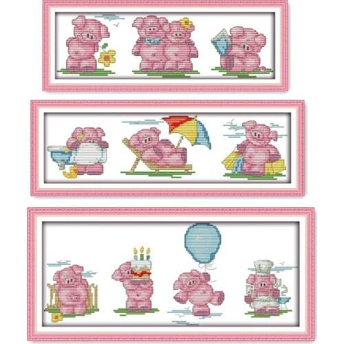 Everlasting Love Piglets Chinese Cross Stitch Kits Ecological Cotton Stamped Printed 11CT DIY Gift Wedding Decoration For Home