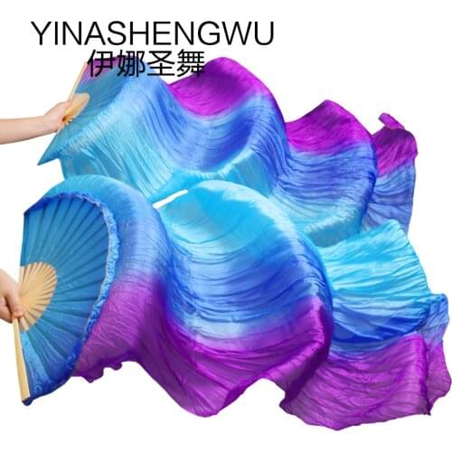 Belly Dance Fan Silk Bamboo Ribs Natural Silk Stage Performance Props Dye Fan Women Belly Dance Silk Fan