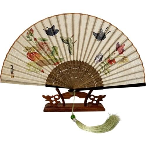 Retro style antique butterfly cat folding fan daily fan summer folding fan Hanfu photography photo bamboo girl