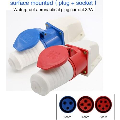 Waterproof industrial plug socket 3 core 4 core 5 core hole 32A connector surface mounted aviation socket