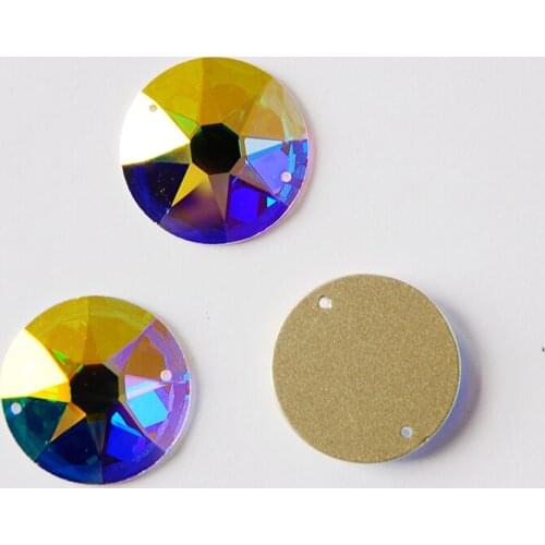 YANRUO 2088TH 8big 8small Round Mirror Small Pack Crystal AB 16 Facet Sewn mirrors Glass Sew On Crystal For Jewelry Dreses