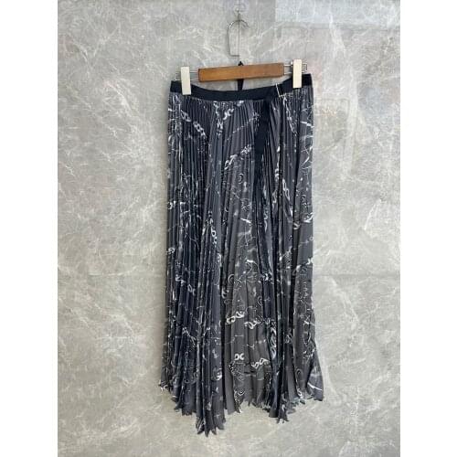 High 2021SS Summer Quality Women Flower Prints Midi Pleated Casual Skirt For Female Tutu