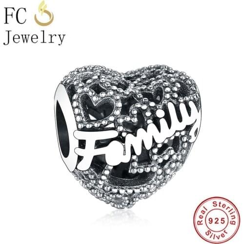 FC Jewelry Fit Original Brand Charms Bracelet 925 Sterling Silver Openwork Family Heart Bead For Making Women Berloque 2020 New