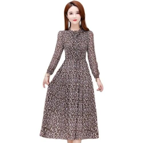 Womens elegant small floral dress for womens mid-long spring 2021 new slim long-sleeve fashion plus size A-line skirt