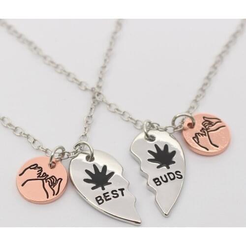 Broken heart pendant necklace "best buds" Necklace best friend cannabis Leaf necklace Gift for Friends weed necklace