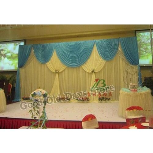 10ft*20ft wedding party backdrop curtain with swag backdrop/ wedding decoration romantic Ice silk stage curtains