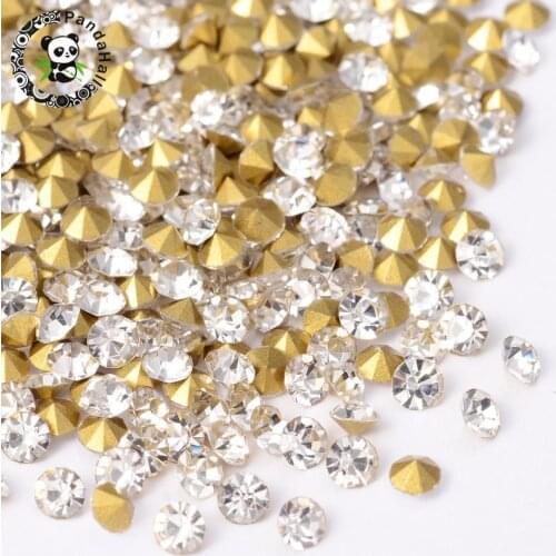 10bags 1.9~2mm Back Plated Diamond Glass Pointed Rhinestone, Crystal