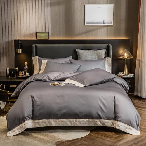 100% Cotton Home Textile Bedding Bedspread Set Pure Gray Chic Embroidery Duvet Cover Bed Sheet Linen Pillowcases King Queen Size