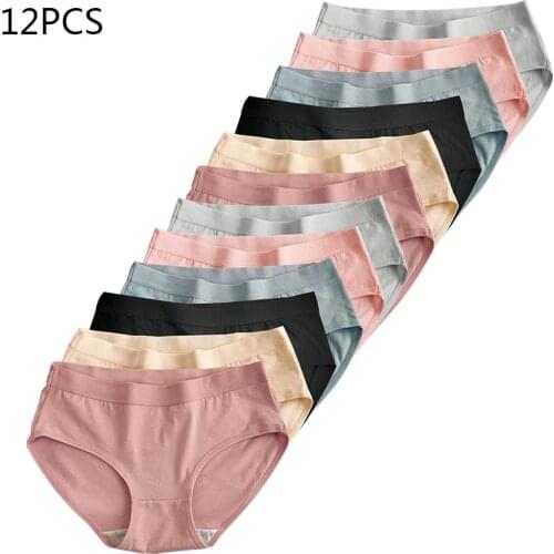 12 pieces of cotton Womens underwear student Panties low waist cute comfortable breathable antibacterial briefs high quality