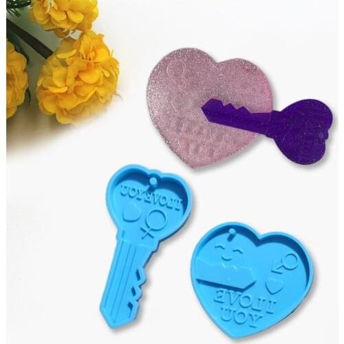 2 Pcs Lovers Heart and Lock Shape Phone Chain Epoxy Resin Mold Keychain Silicone Mould DIY Crafts Jewelry Pendant Casting Tools