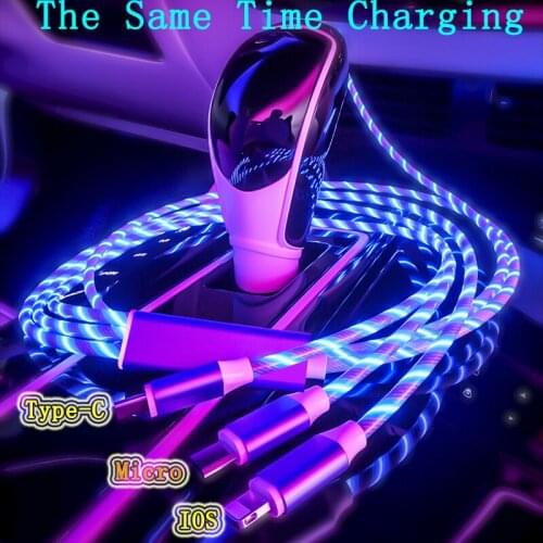 3 in 1 LED Charge Cable Micro USB TypeC Charger Cable for iPhone Huawei Samsung Xiaomi Data Wire USB Cables Phone Cable