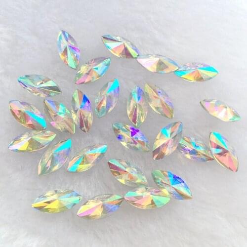 300pcs White AB Crystal Horse eye Shape Resin Rhinestone Flat Back tip Faceted Decorative Clothing accessories strass -E030*5