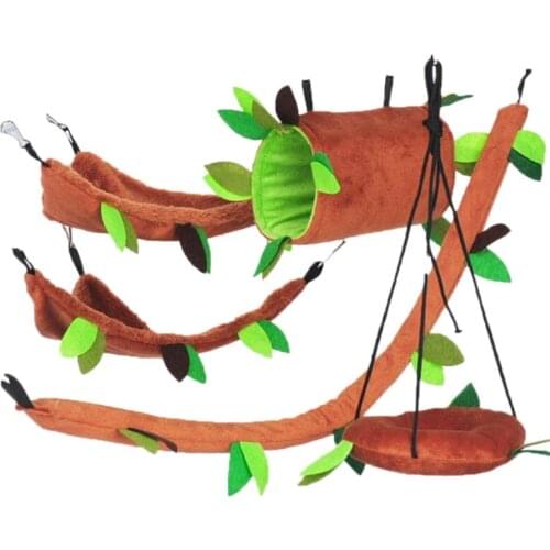5Pcs Plush Small Pet Toy Hanging Forest Leaf Swing Hammock Ropeway Hamster Cage Decor