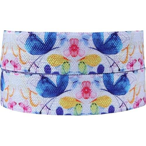 50 yards/lot) Multi-colors flower printed foe fold over elastic for hair ties, wholesale 5/8" watercolor floral elastic ribbon