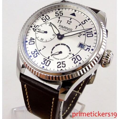 White dial 45mm power reserve date indicator ST2530 movement automatic mens watch coin bezel