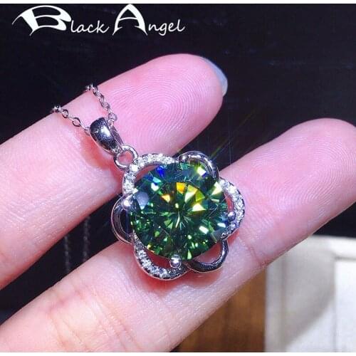 BLACK ANGEL 3 Carats Flower Shaped Luxury Created Moissanite Gemstone Pendant For Women Silver Necklace Jewelry Clavicle Chain