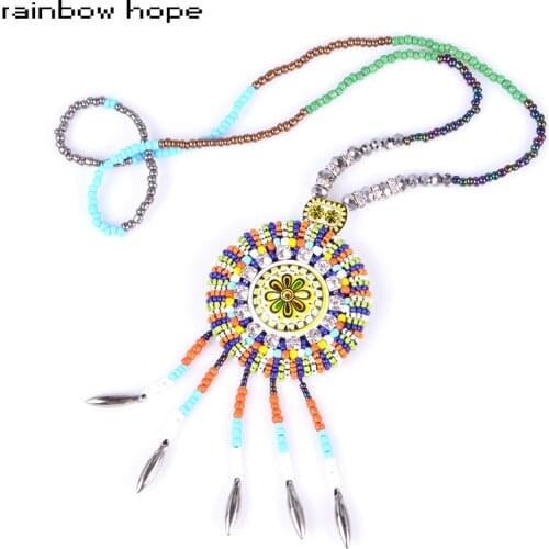 Color chain colorful Ceramic resin beads pendants Hot sales Ethnic vintage long pendant collar necklace for women trendy jewelry